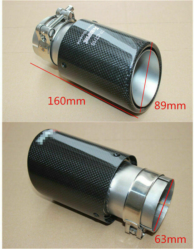 1x Universal Real Carbon Fiber Car Exhaust Tip Pipe 63mm In 89mm Out Muffler Tip
