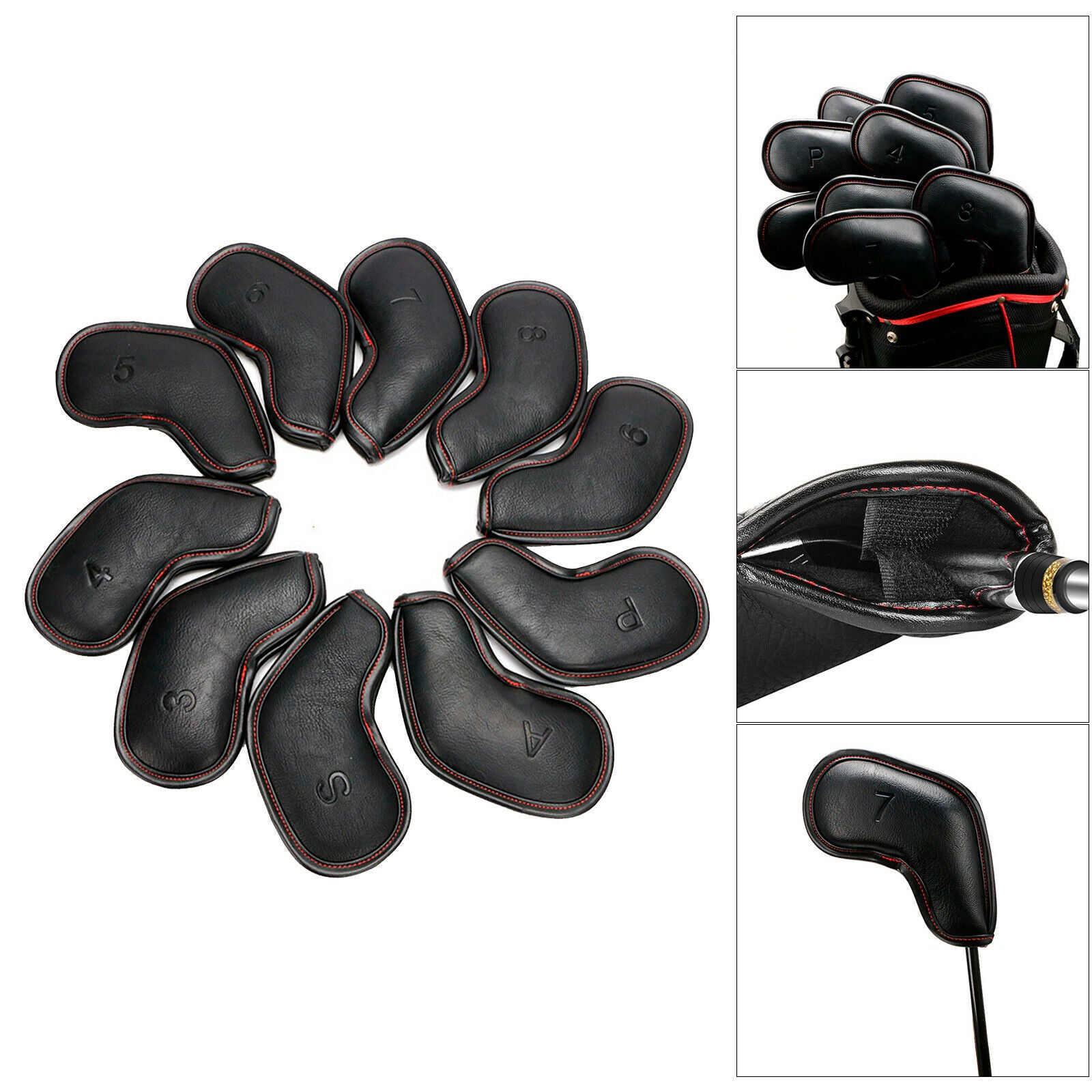 10x PU Leather Golf Club Iron Cover Protector Headcover Universal Fit Black