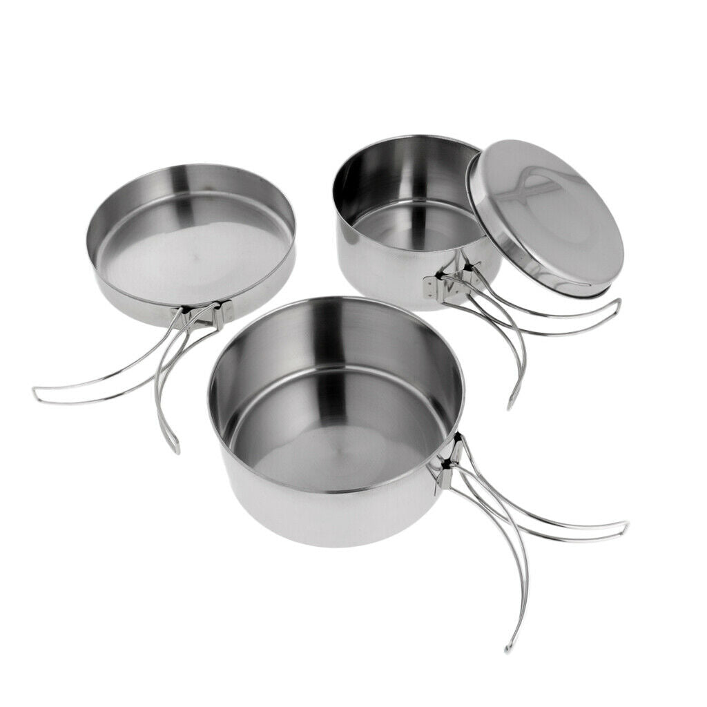 Portable Camping Folding Stainless Steel Cookware Backpacking Pot Pan Set