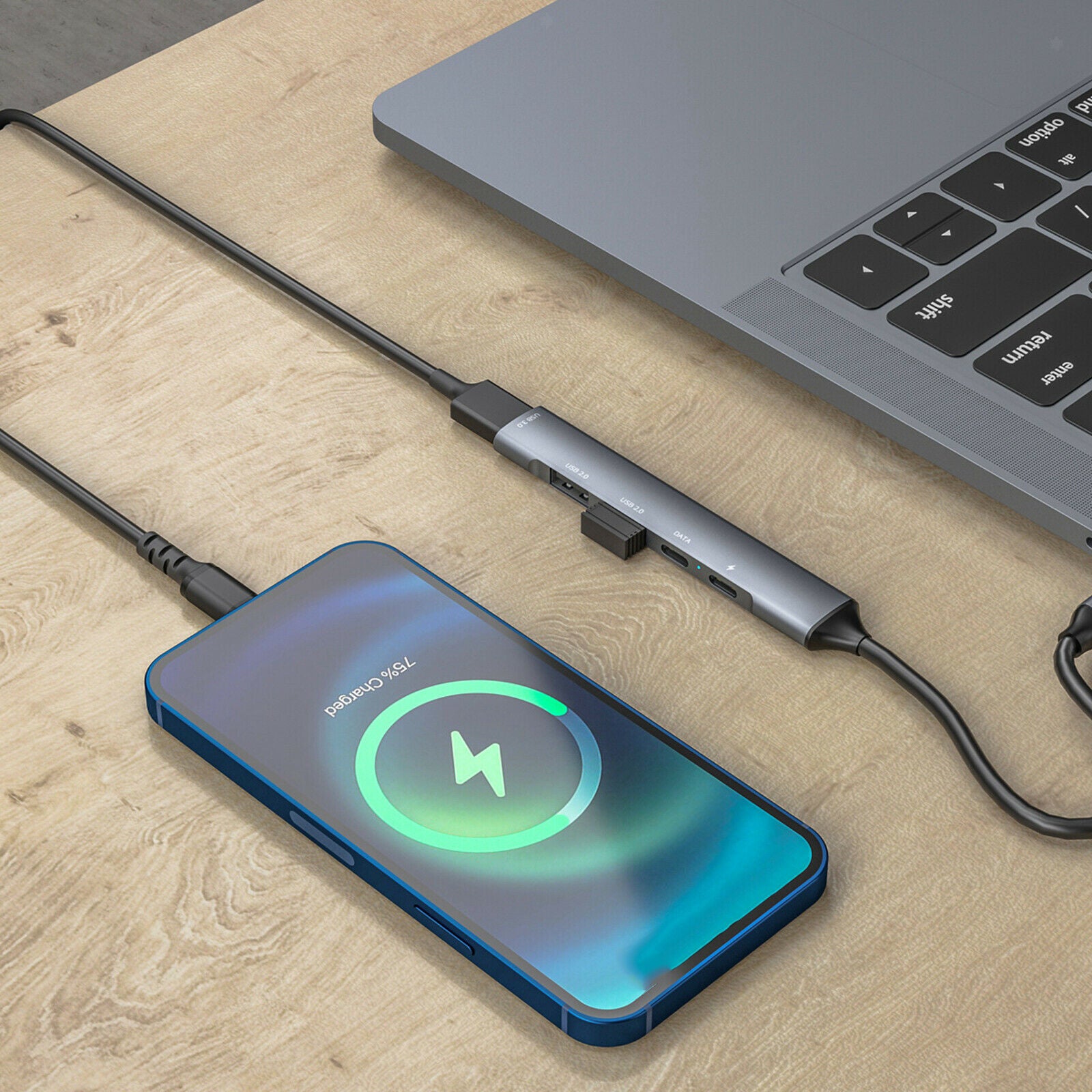 USB C Hub Multi-Port Type-C 5 in 1 USB C 2.0 65W PD Charger for MacBook Pro
