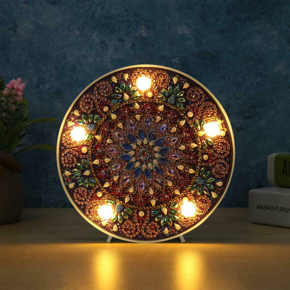 Mandala DIY Special Shape Full Drill Diamond Painting LED Light Night Lamps @