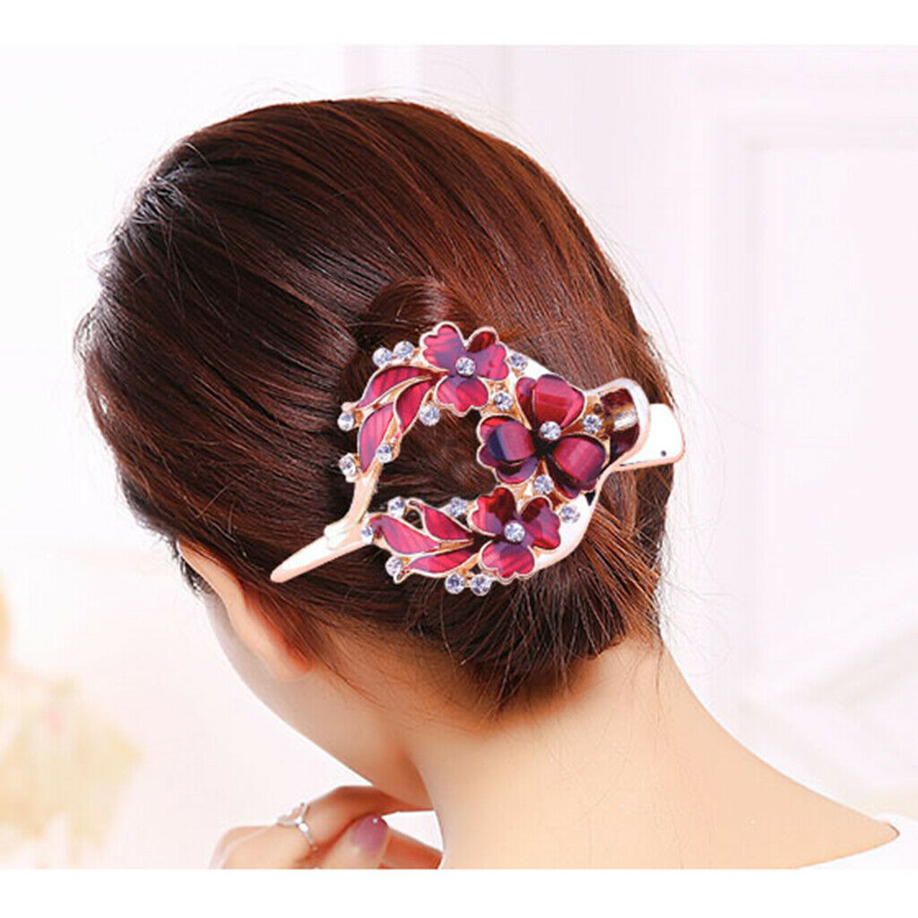2pcs Lady Strong Floral Hair Clip Crystal Thin Hair Pin Clamp Hair Jewelry
