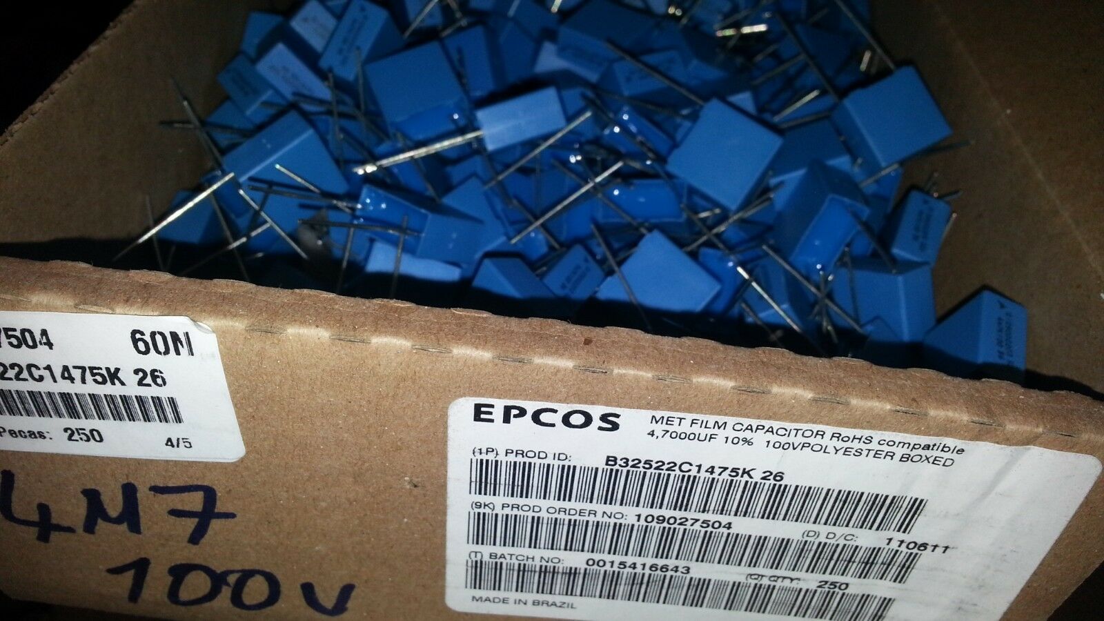 8pcs EPCOS 4.7uF 100V 10% B32522C1475K 15mm HIEND STACKED FILM CAPS FOR AUDIO!