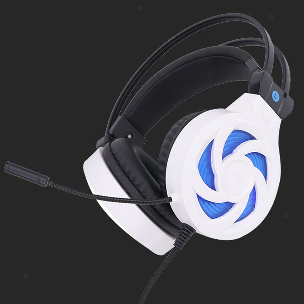 LED Light Gaming Headset Headband Headphone USB 3.5mm Mic LED for PC  White