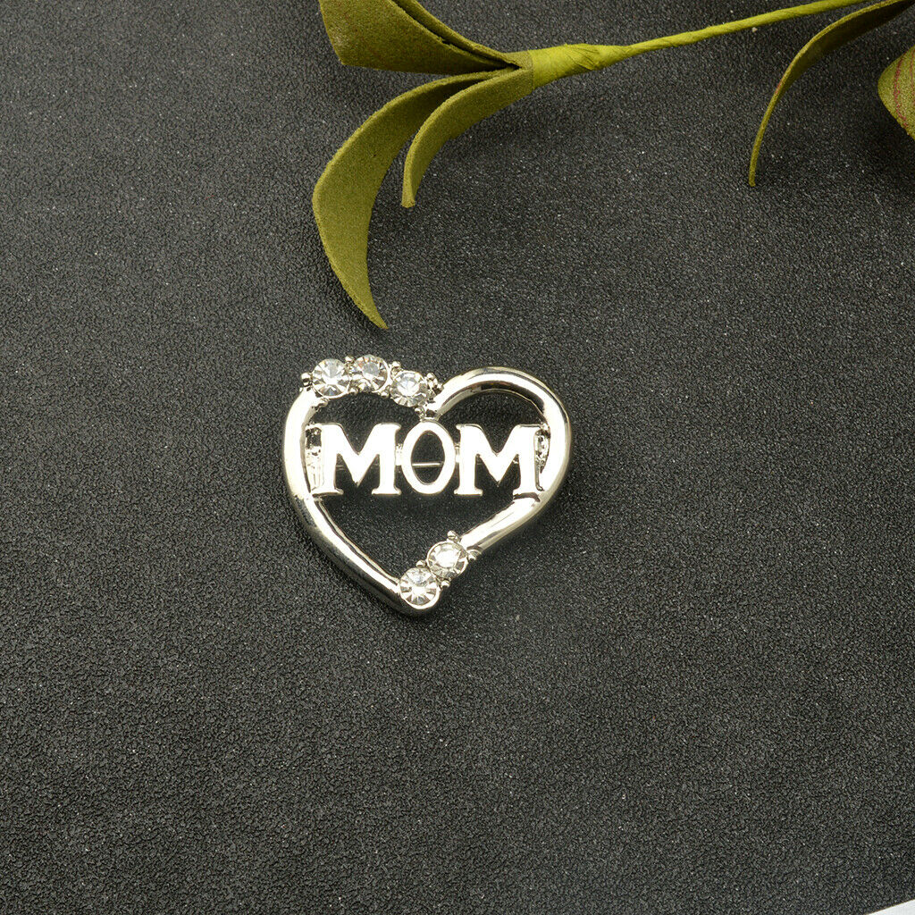 Love Heart Crystal Brooch Pin Mother's Day Birthday Jewelry Gift for MOM
