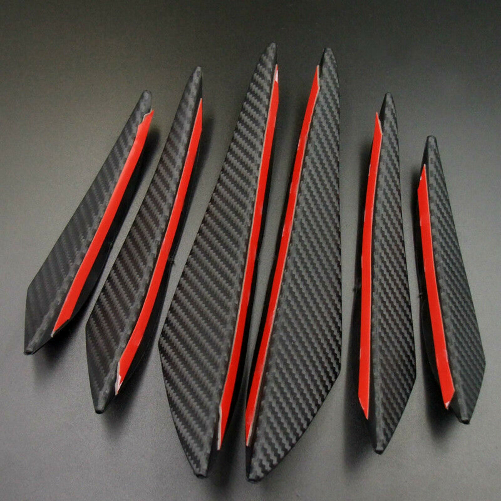 6pcs Car Front Bumper Lip Splitter Canards Carbon Fiber Spoiler Fins Refit Black