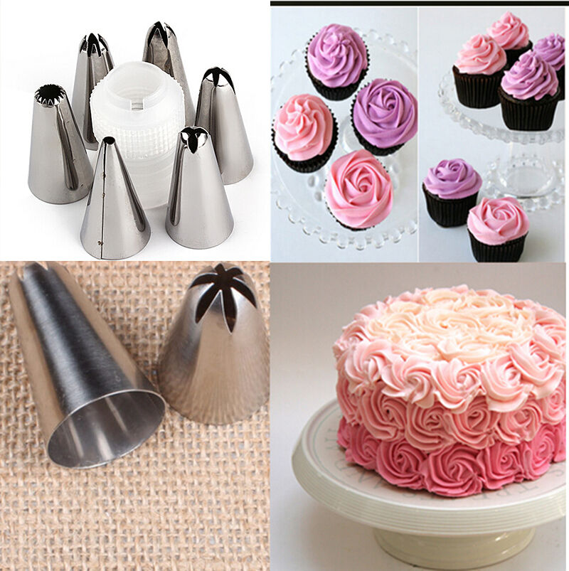 Silicone Reusable Piping Bag 6 Icing Nozzles Fondant Cake Pastry Decoratin.l8