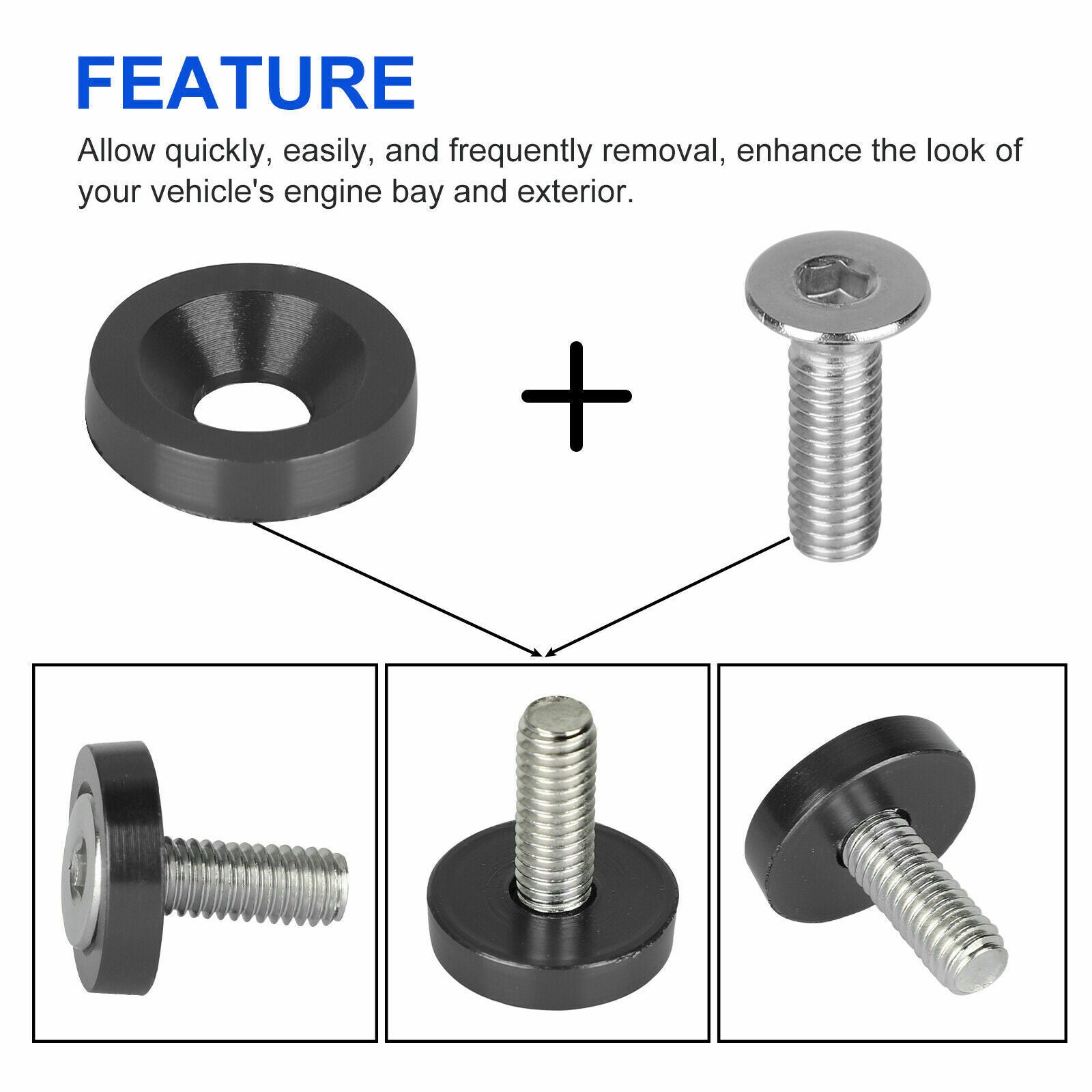 20pcs Balck Billet Aluminum Fender Bumper Washer/bolt Engine Bay Dress Up Kit M6