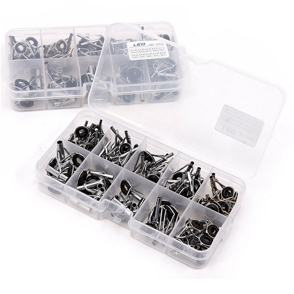 80pc Fishing Rod Part Guide Set Tip Top Repair Tool Kit W/Plastic Box New
