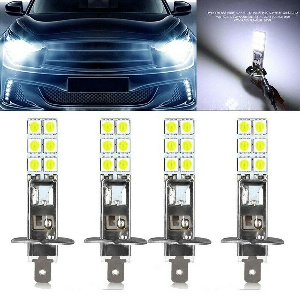 4pack H1 White 6000K 55W 12 SMD-5050 LED Headlight Bulbs Kit Driving Light Bulbs