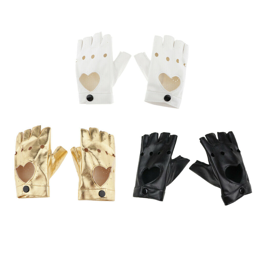2x Trendy Fingerless Gloves Leather Hollow Mitten Punk Rock Driving Gloves