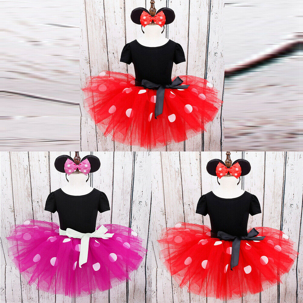 2PCS Kids Baby Girls Minnie Mouse Princess Tutu Dress Headwear Party Outfits Set
