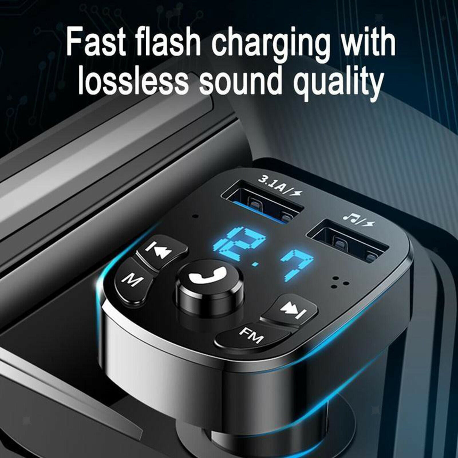 Wireless Handsfree Call Bluetooth FM Transmitter 12V/3.1A for Smartphones