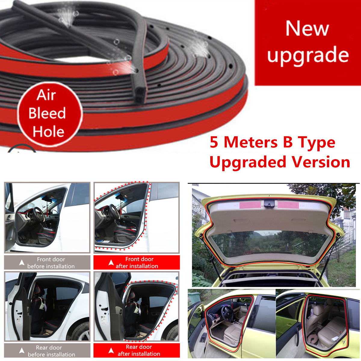 5M Upgraded B Type Car Door Seal B Pillar Hood Trunk Rubber Seal Strip Mouldings