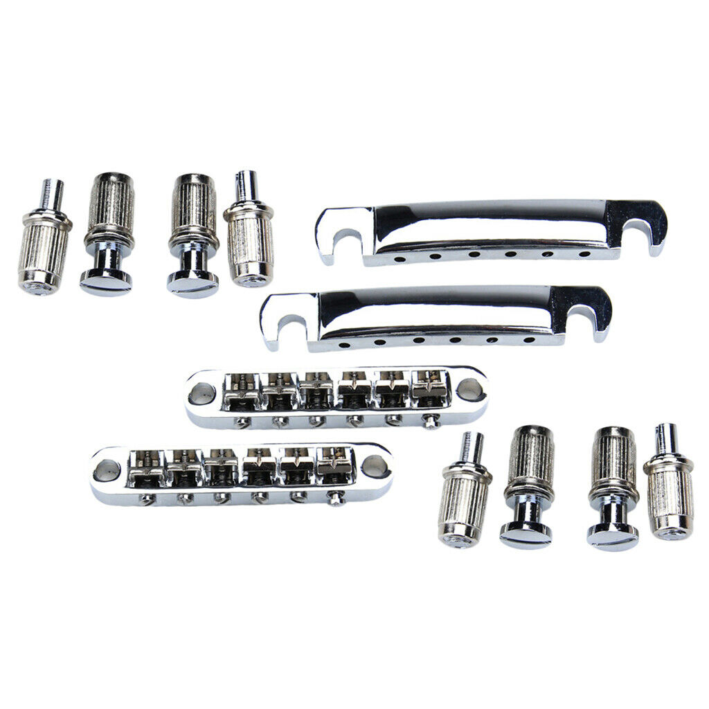 2x Set of Chrome  Bridge Tailpiece + Tailpiece + 4 Assembly Posts for Les Paul