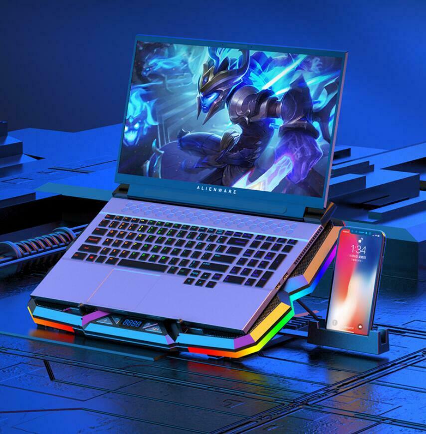 Cold Laptop RGB Cooling Pad 12-17 Inch Notebook Gaming Cooler Stand with 5 Fans
