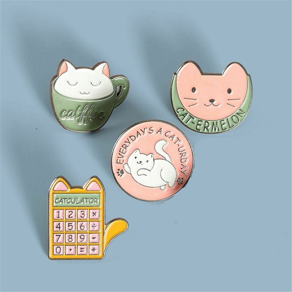 Hats Cloths Cat Coffee Cup Cartoon Brooch Enamel Pin Backpack DIY Decoration