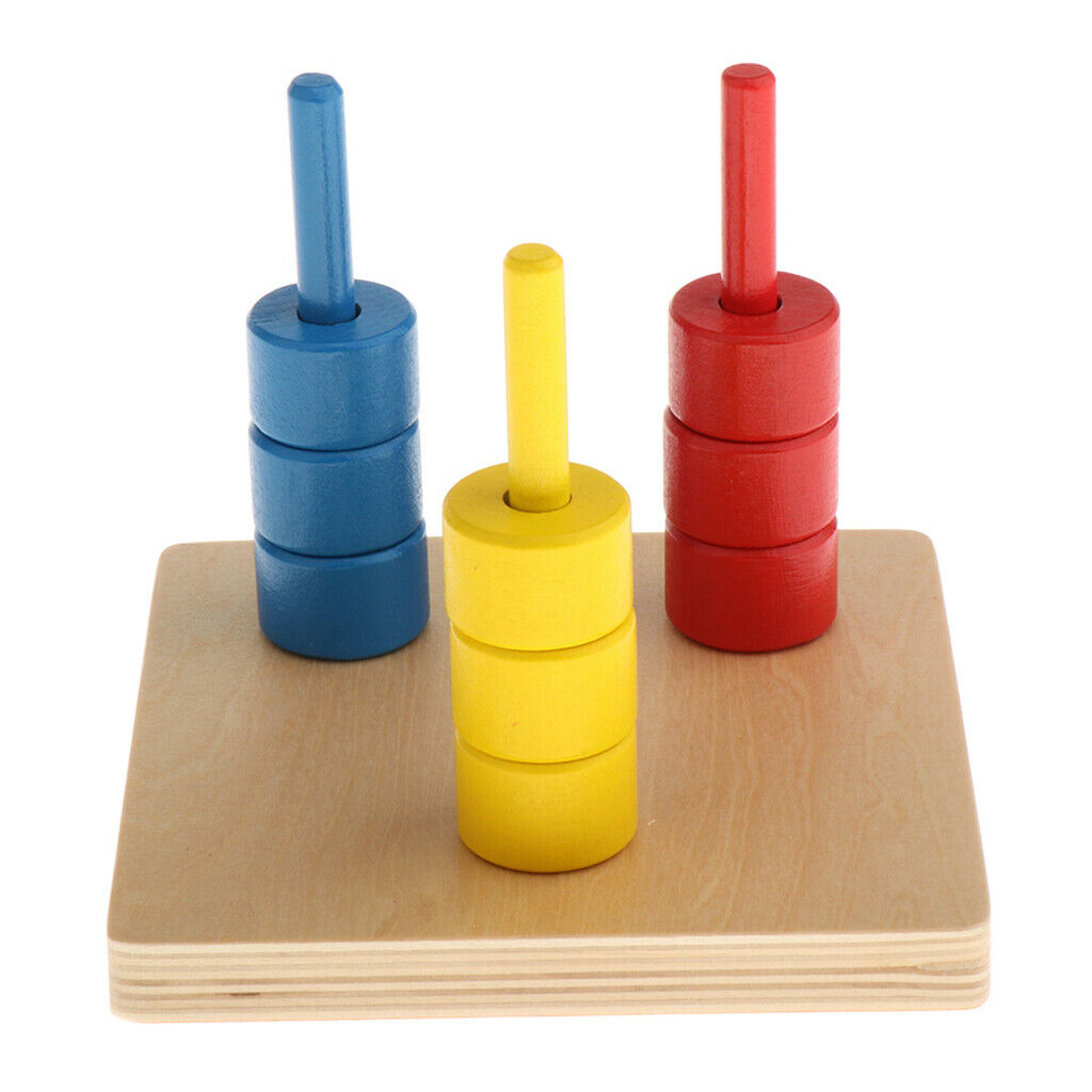 Funny Wood Cylinder Montessori Material Discs on 3 Dowel Geometry Toys Kid
