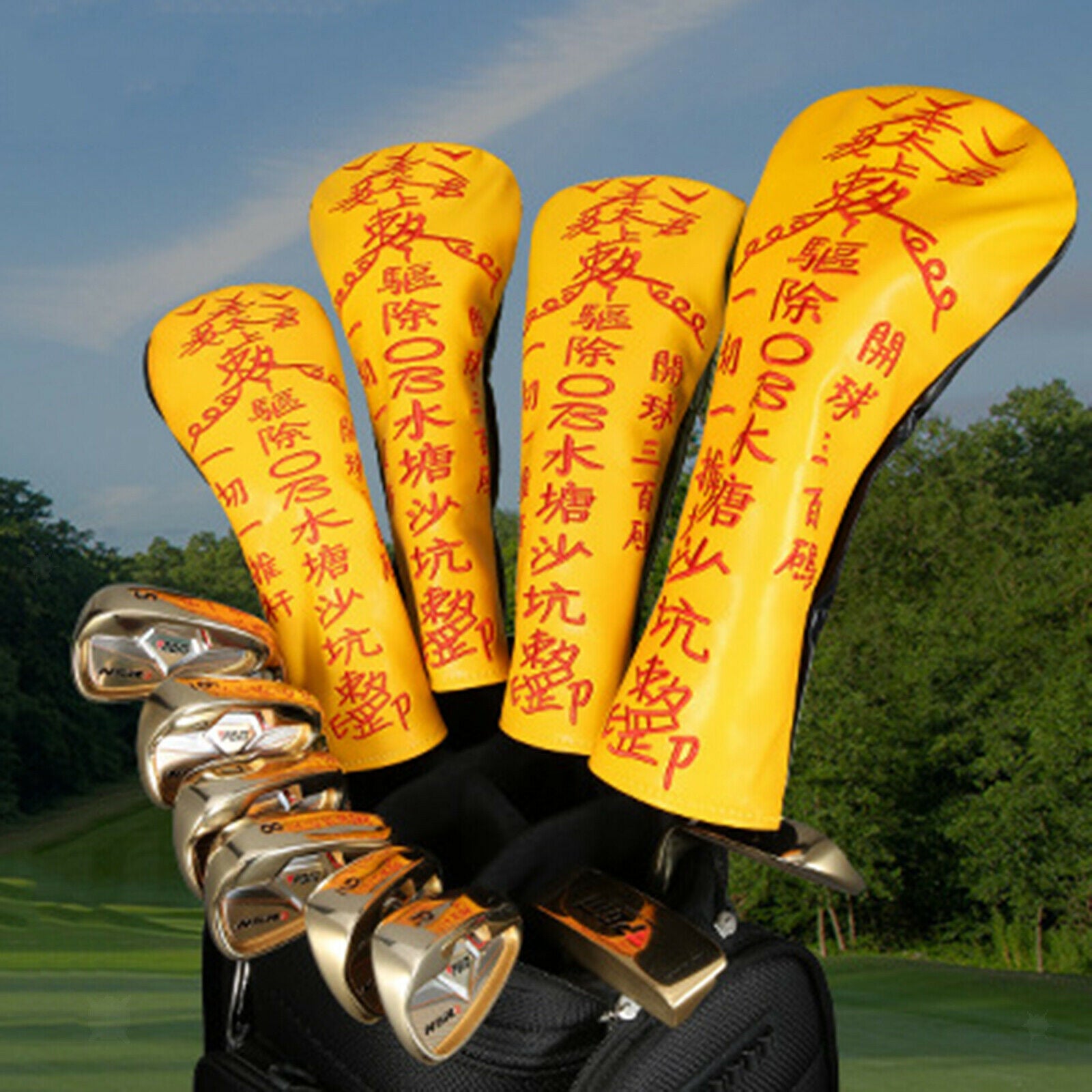 4Pc Embroidery Golf Club Head Cover Headcover for Driver Fairway Wood Hybrid