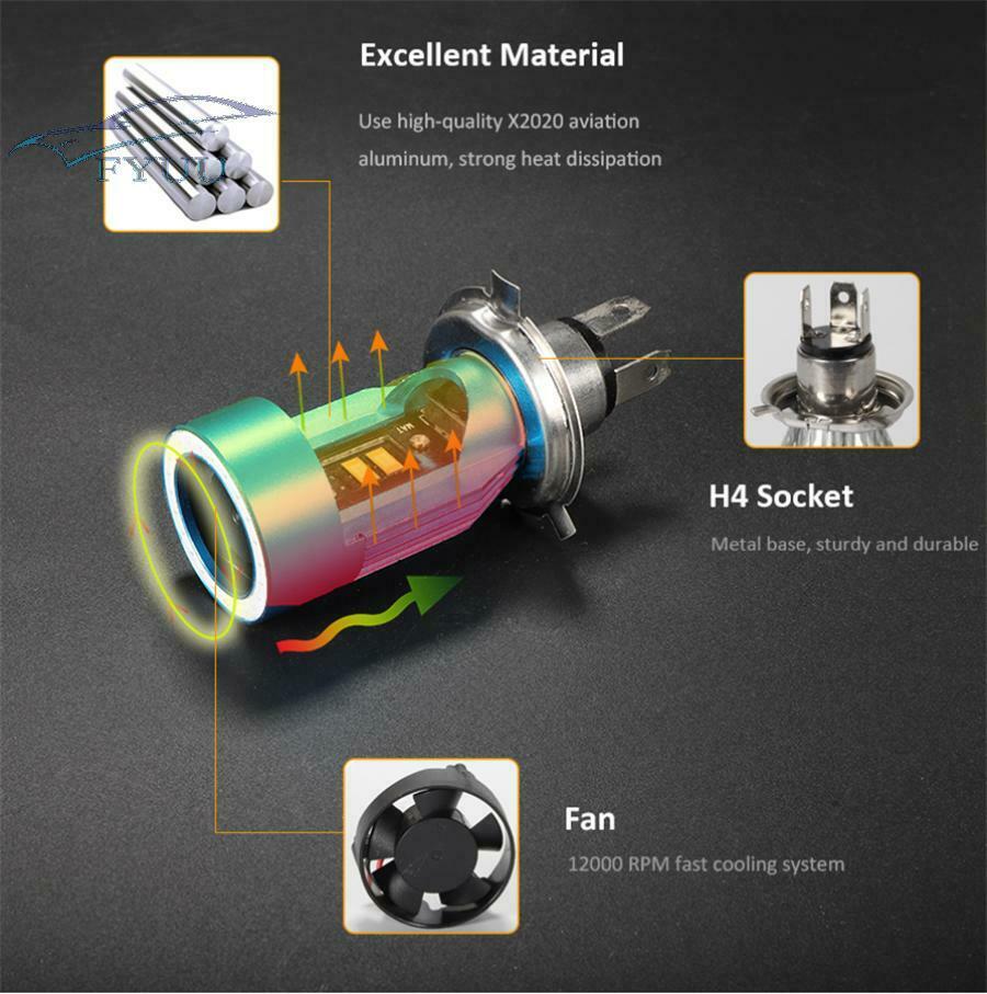 H4 LED Angel EYES COB Motorcycle Motorbike Scooter Fog Light Headlight Bulbs 40W