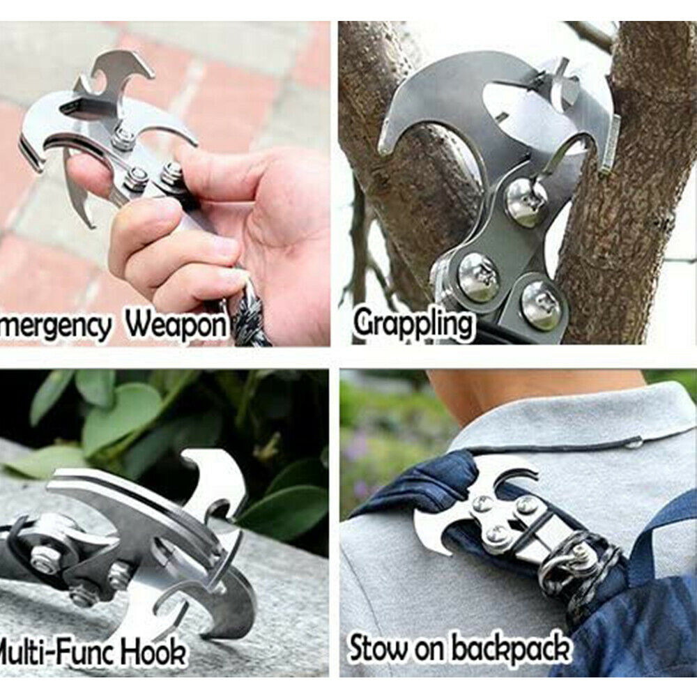 Stainless Steel Gravity Hook Claw Grappling Survival Carabiner Climbing Tools