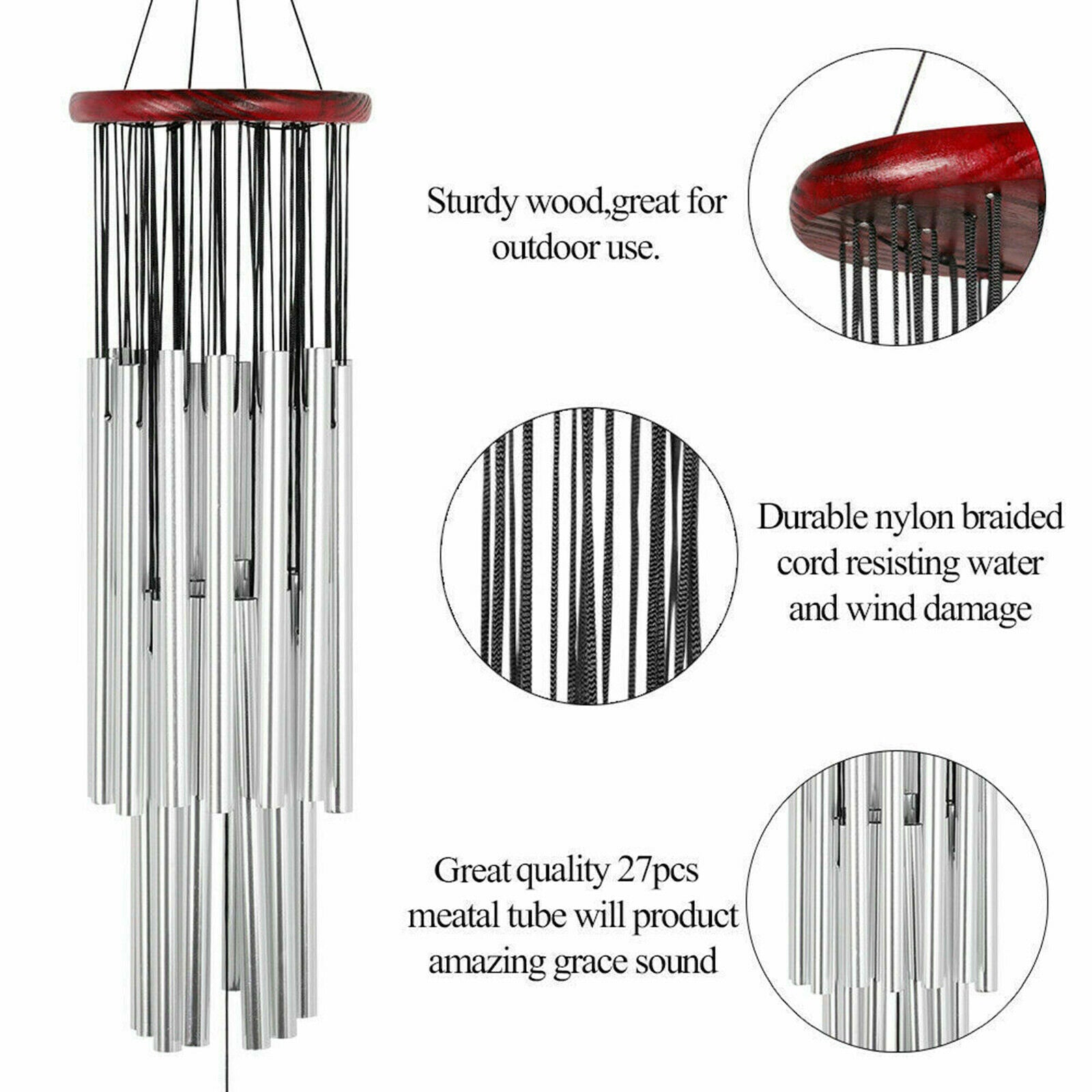27 Tubes Handmade Wind Chimes Aluminum Chime Sympathy Soothing Melodic Tones