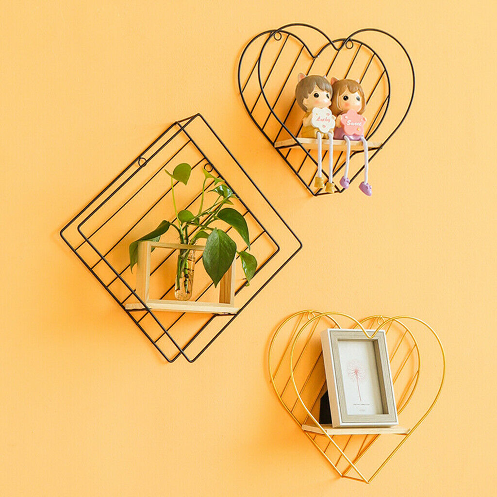 Iron Wall Floating Shelves Bathroom Bedroom Office Decor Golden Heart Shaped