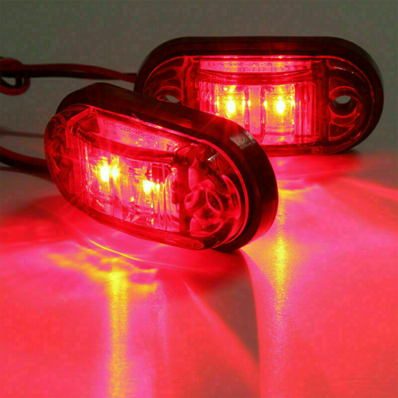 10Pcs Red 2 LED Light Oval Car Clearance Truck Trailer Side Marker Tail Lamp 12V