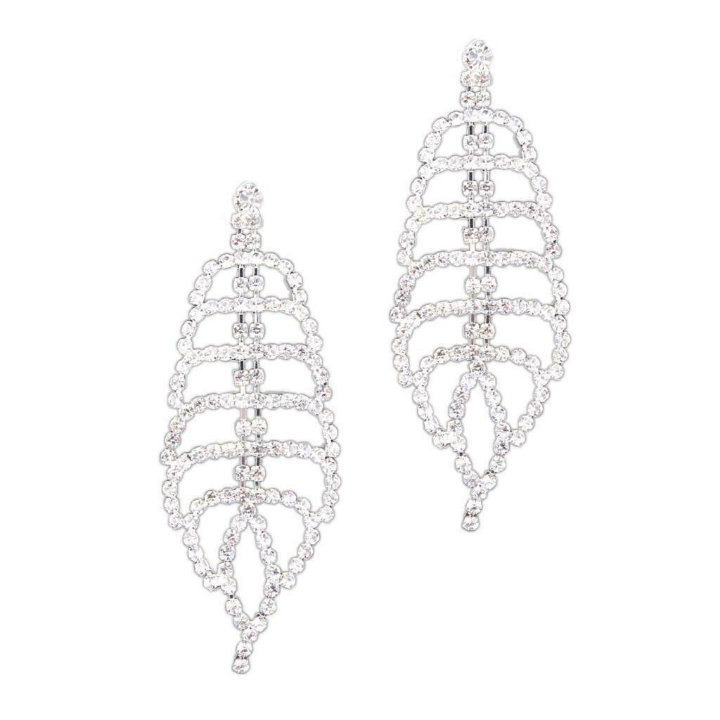Women Ladies Crystal Rhinestone White Long Tassel Drop Dangle Earrings White
