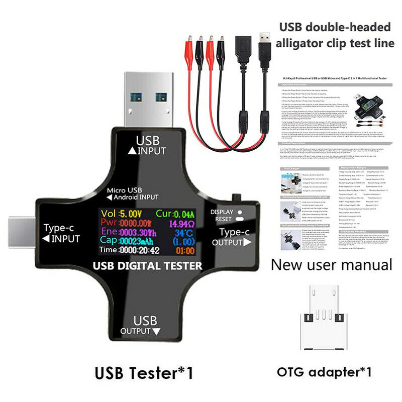 USB C Tester,2 in 1 Type C USB Tester Color Screen IPS Digital Multimeter,VoltA9