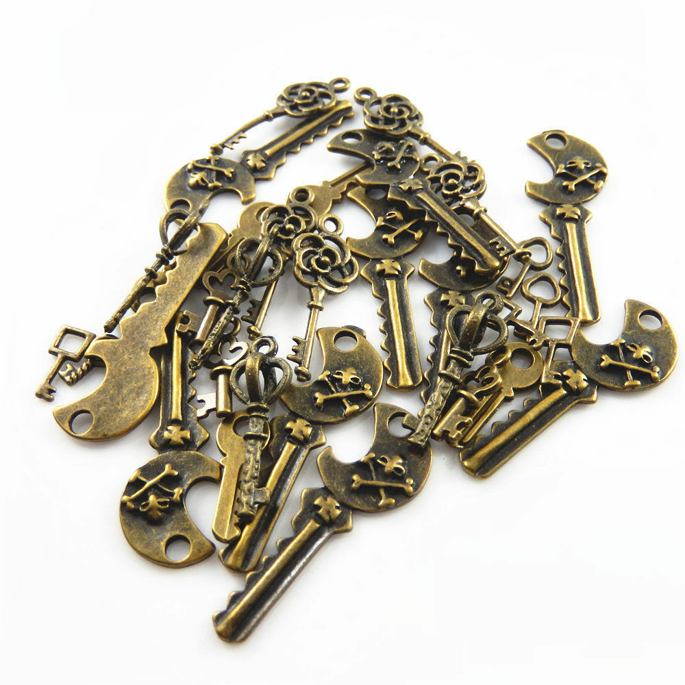 58pcs Assorted Antiqued Bronze Key Shape Zinc Alloy Charms Necklace Pendants