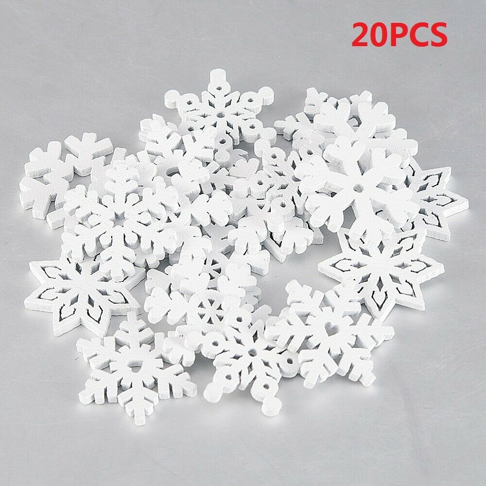 20Pcs White Wooden Mini Snowflakes Christmas Tree Hanging Ornament Home Decor