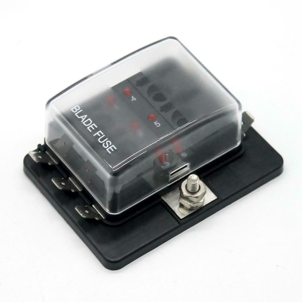 6 Way Terminals Circuit Blade Fuse Box Holder Block for Boat Auto Car RV