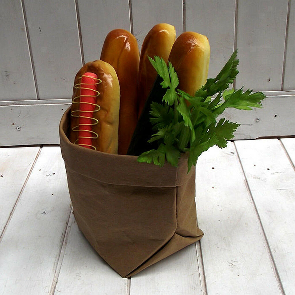 Washable Kraft Paper Bag Home Desk Plant Flowers Pot Holder Pouch Bags M