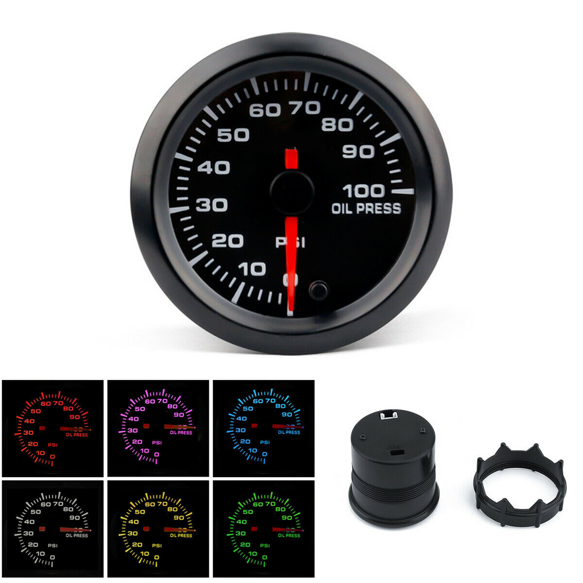 Pointer LED Oil Pressure Gauge With Sensor Auto Universal Backlight Adjustable