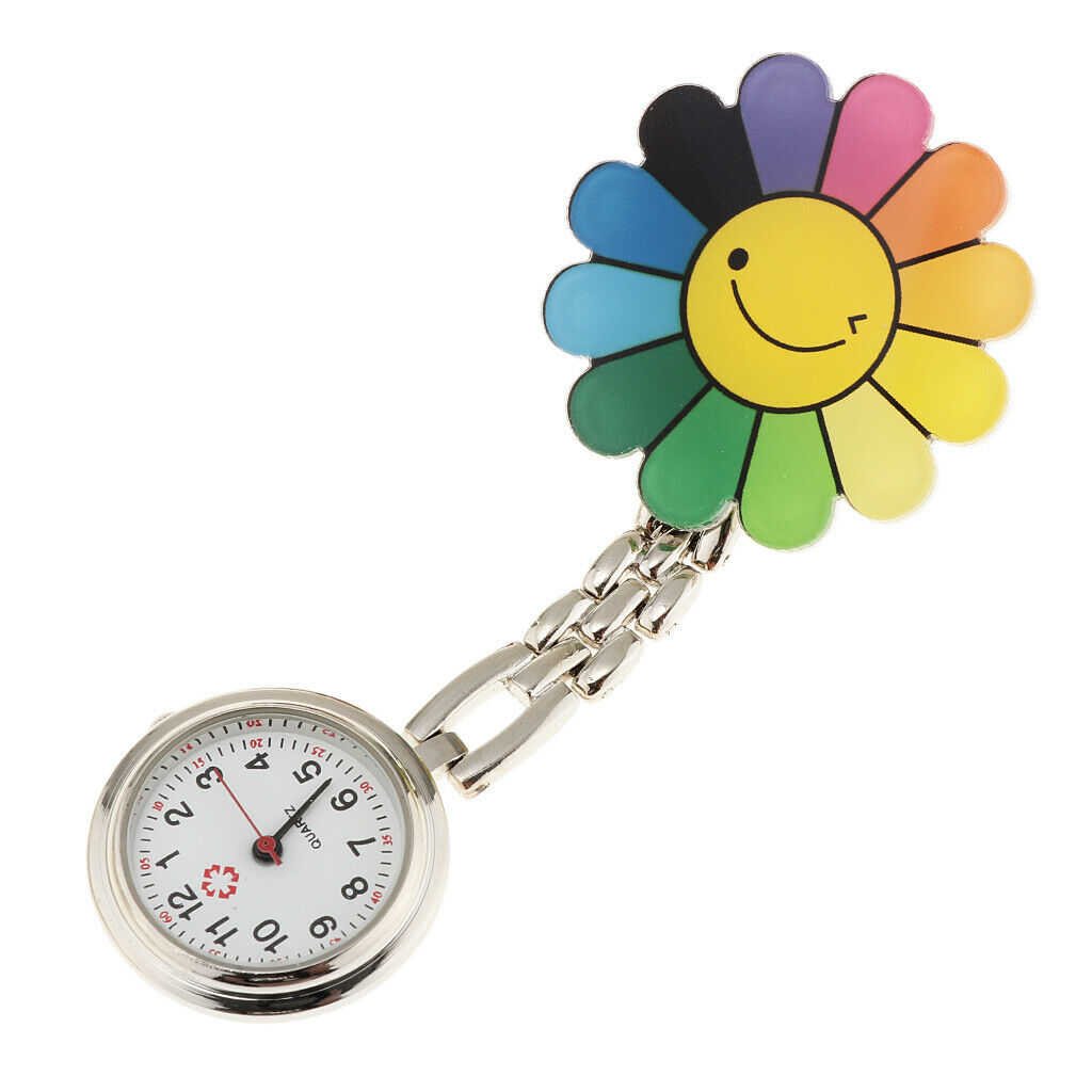 Flower shape Face Nurse Doctor Pocket Clip On Watch Brooch Fob Quartz Watch