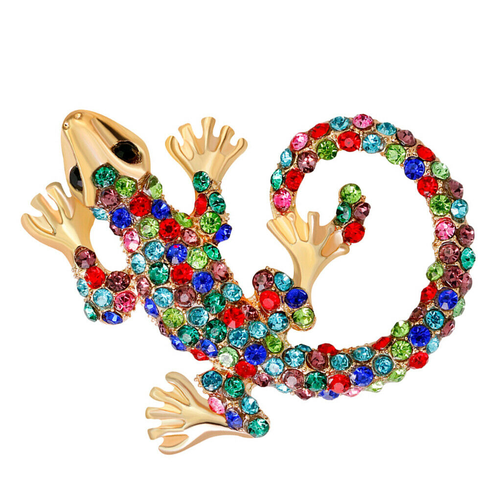 Natural Insect Chameleon Lizard Animal Rhinestone Brooch Lapel Pin Jewelry