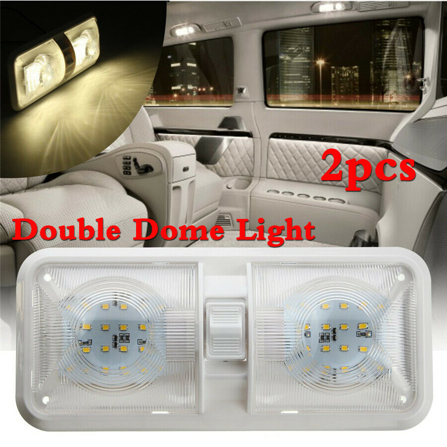 Pair SMD2835 48LEDS Fixture Ceiling Lamp Double Dome Light For RV Camper Trailer