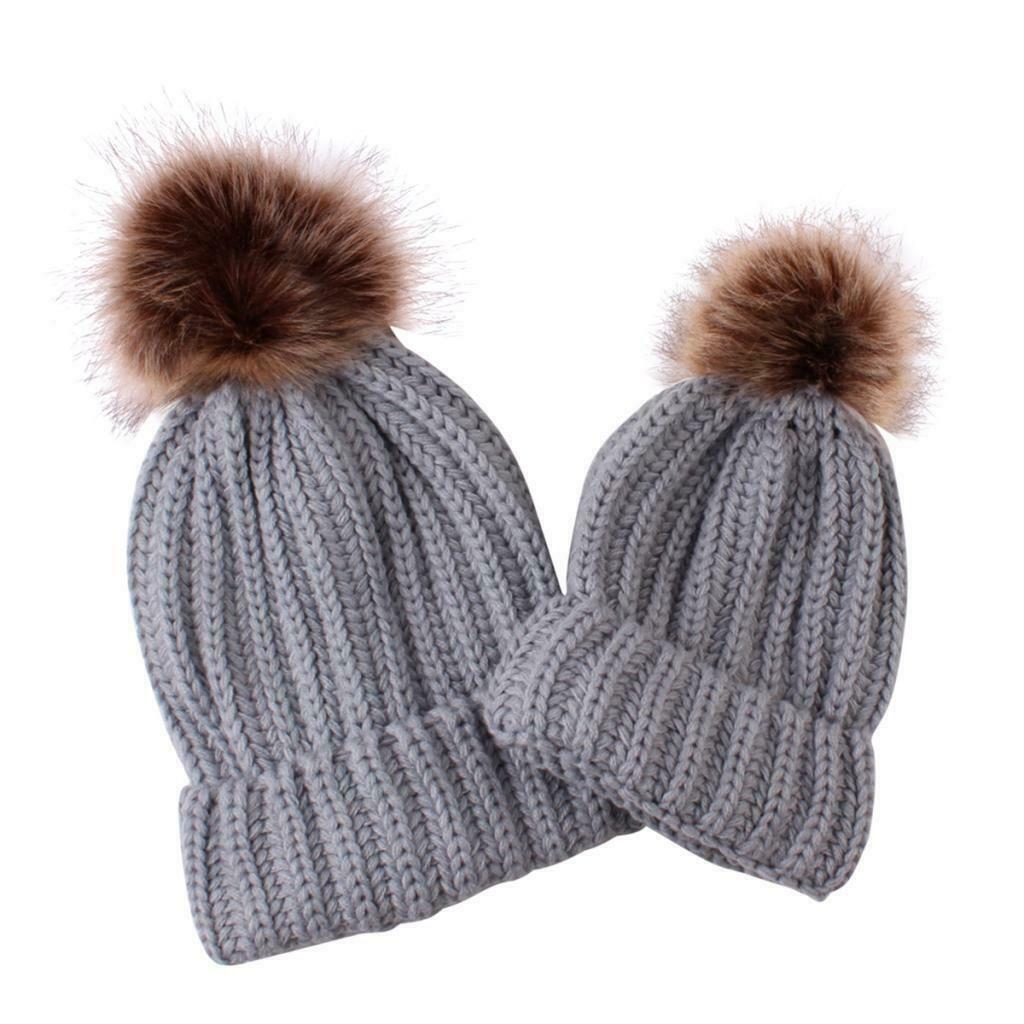 Parent Child Warmer Hat Mother Daughter Son Winter Warm Knit Hat Gray