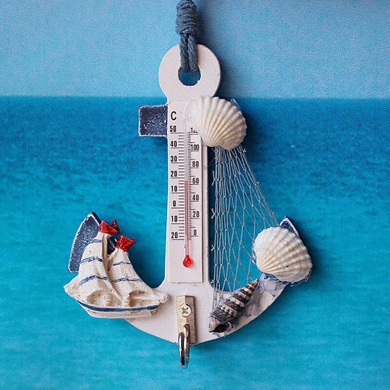 Wood AnchorThermometer Craft Art Wall Hanging Hook Gauge Shell Nautical De.l8
