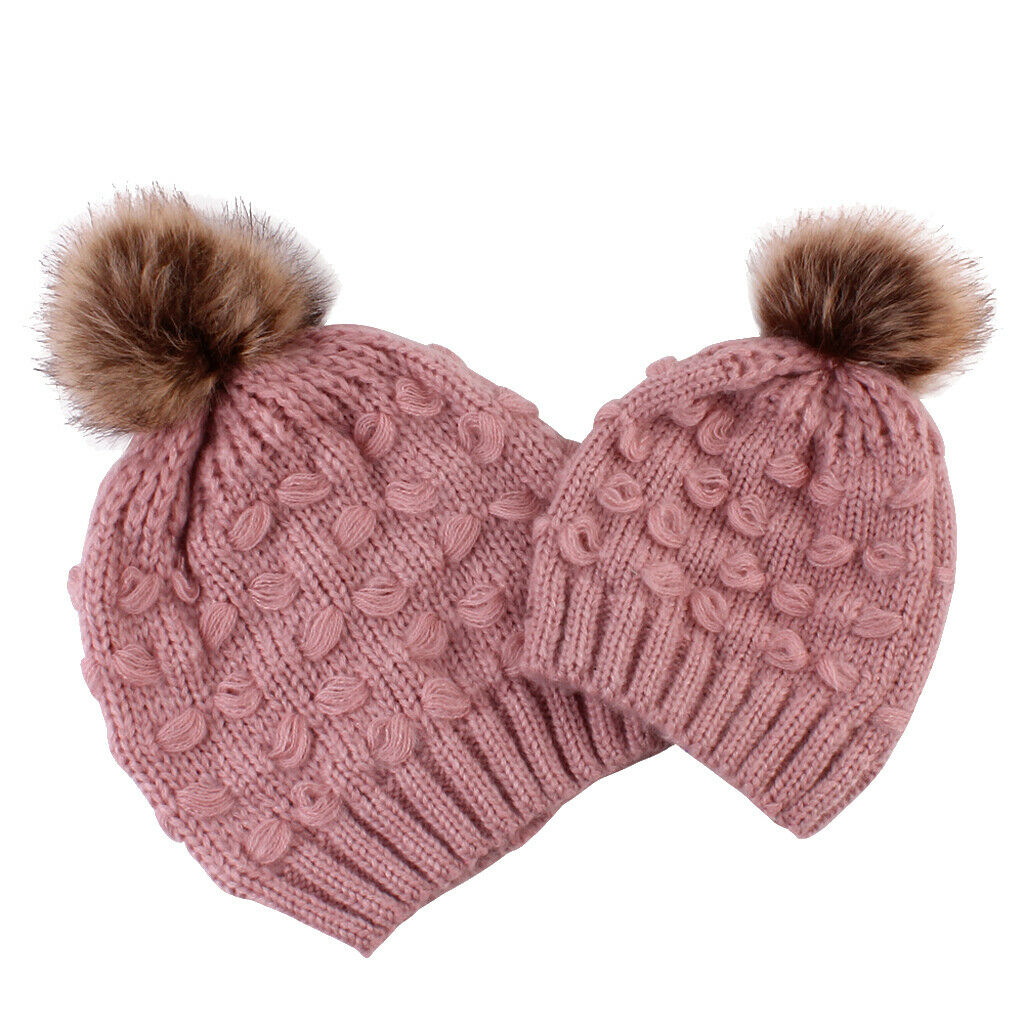 2PCS Parent-Child Hat Warmer Winter Knit Hat Beanie Ski    Pink