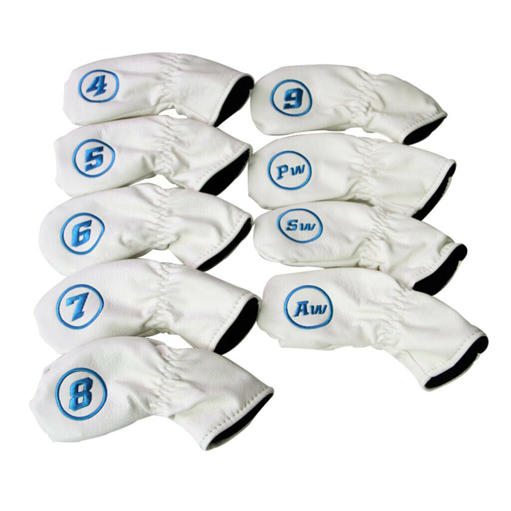 4-AW  9pcs Golf Club Head Cover Irons Headcover Protector with Number White