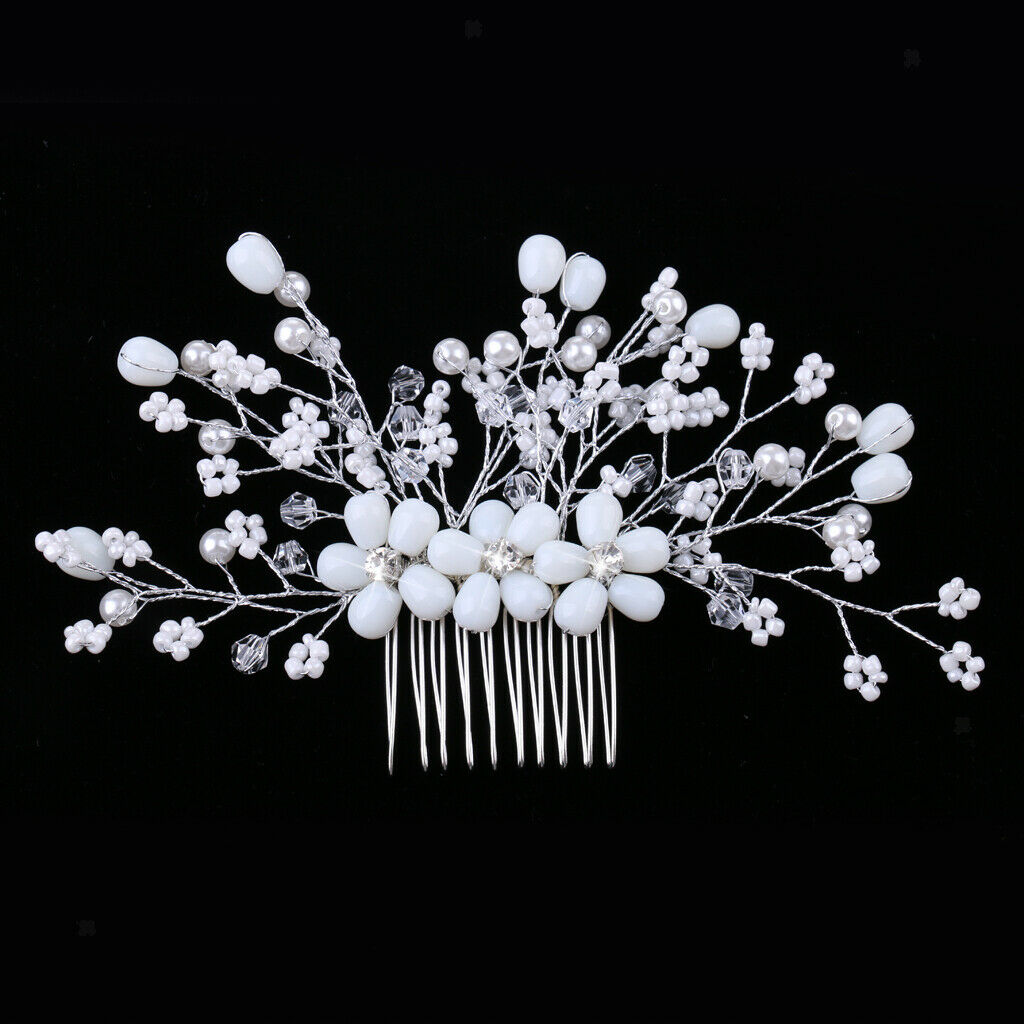 Bridal Wedding Party Flower Pearls Crystal Hair Comb Hair Jewelry Costume