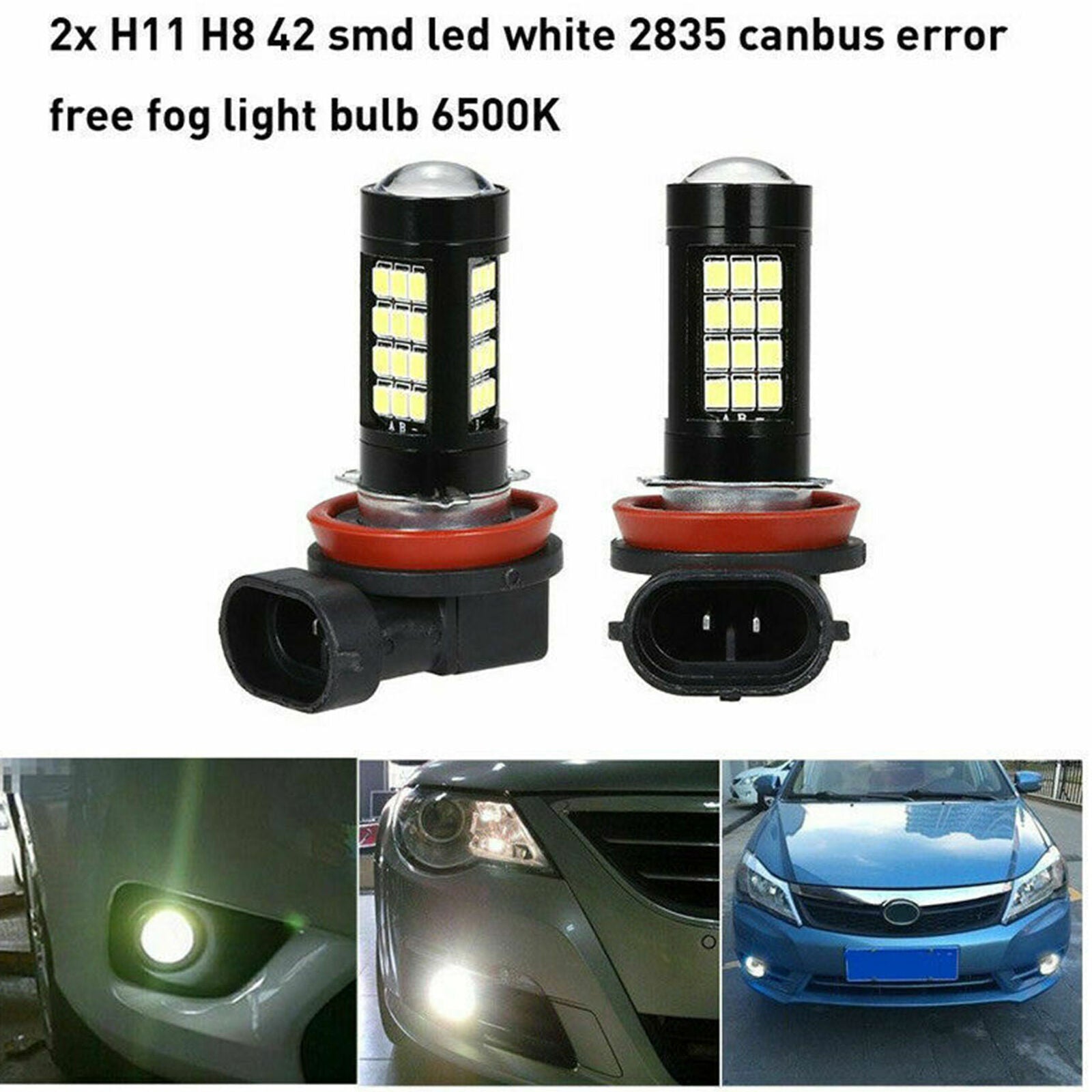 2x H11 42 SMD LED 2835 Canbus Error Free Fog Light Bulb New Aluminum 10W Lamp