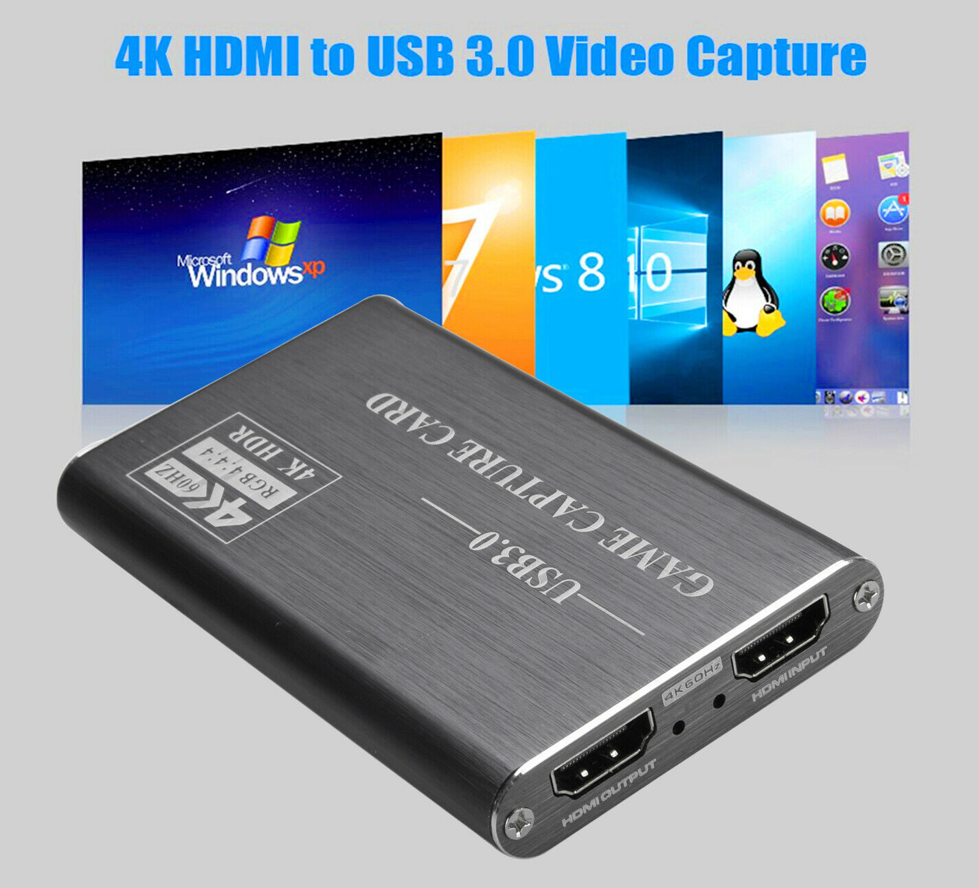 4K HDM to CAB 3.0 Game Video Capture Box Dongle 60fps HD Video Recorder Gray