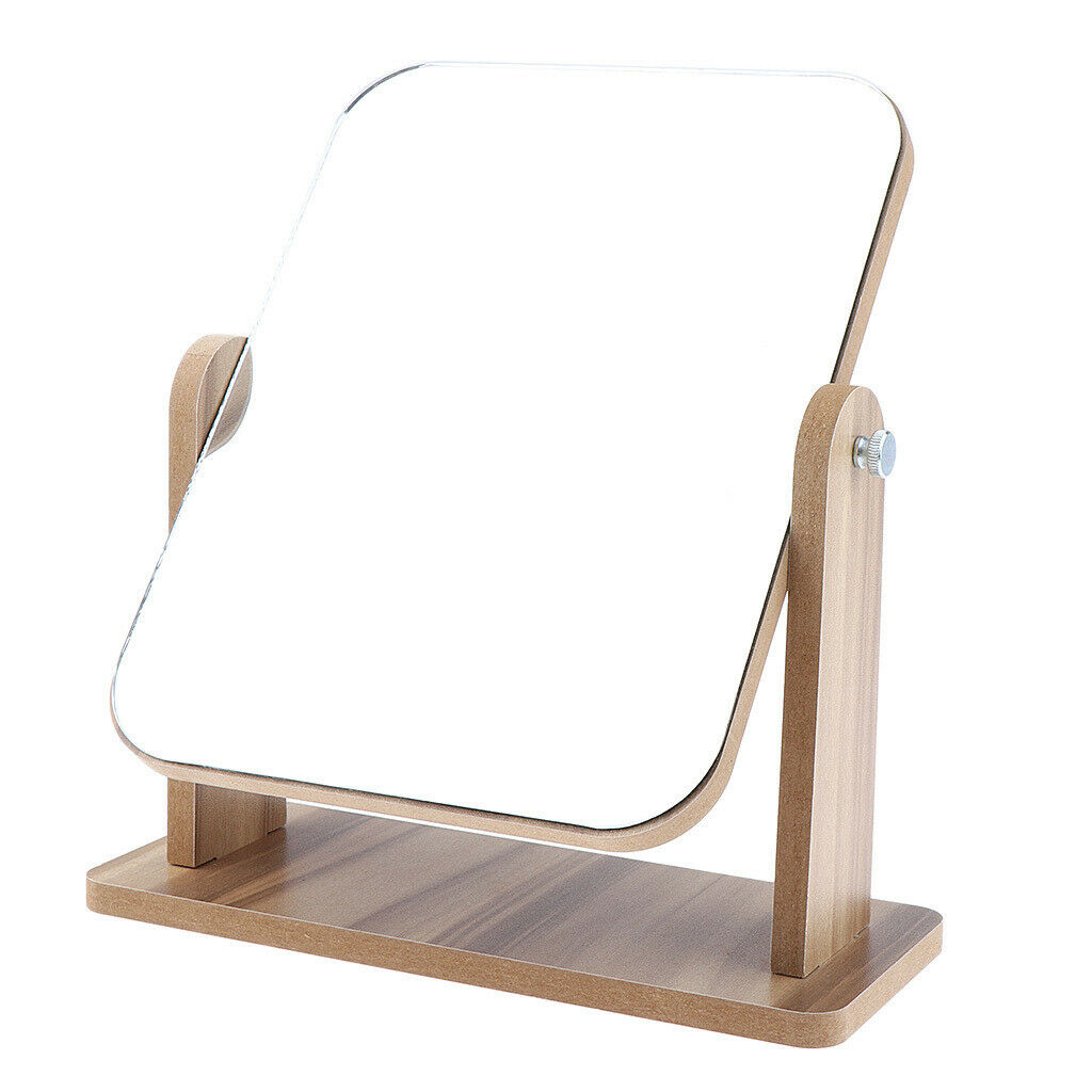 2 Size Retro Cosmetic Tabletop Makeup Vanity Mirror with Wooden Base Travel