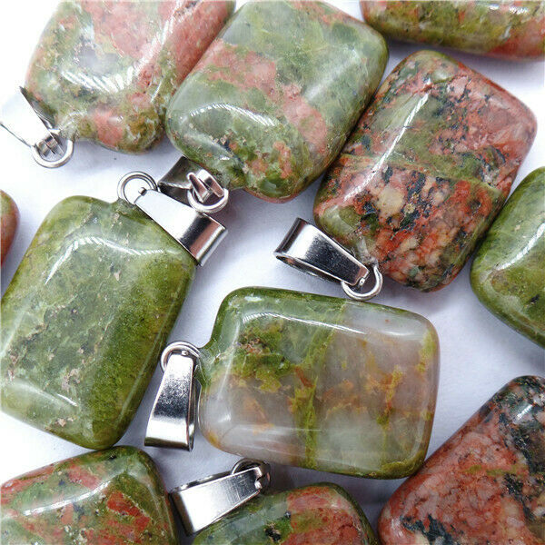 100Pcs 20x16x6mm Natural Green Unakite Jasper Oblong Pendant Bead HH8159