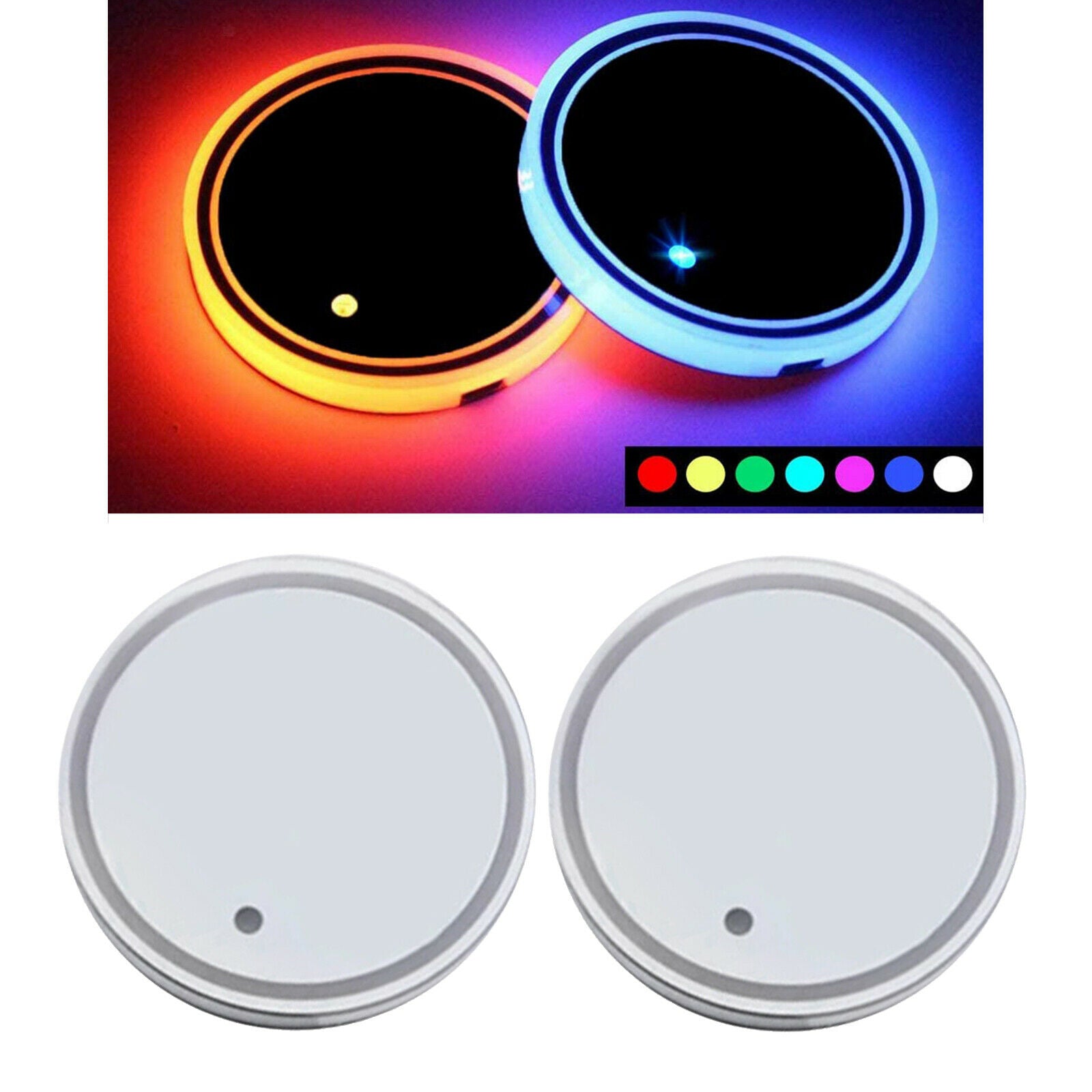 Car LED Cup Holder Luminescent Coaster 7 Colors USB Charging for Drink Mat