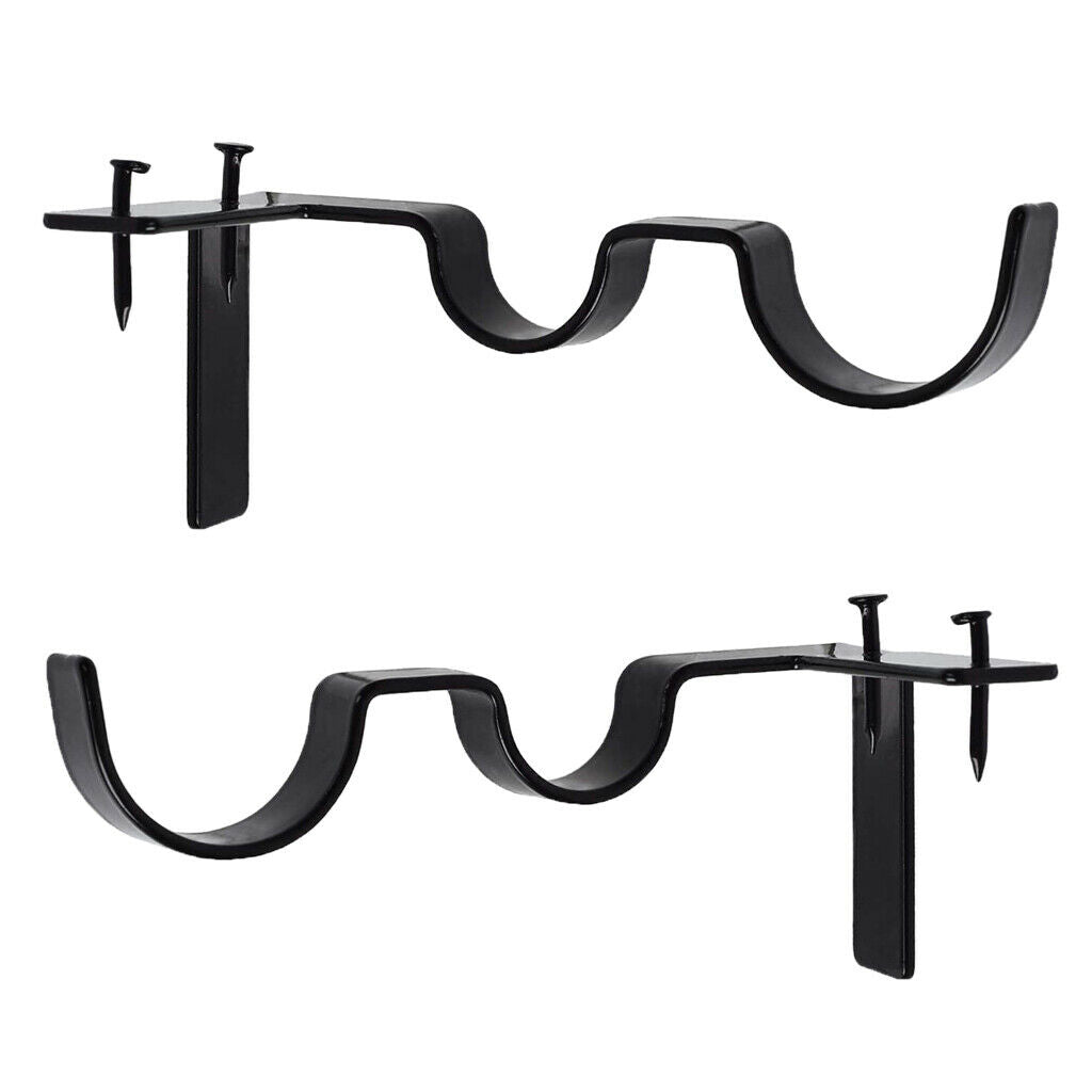 2x Curtain Brackets Metal Curtain Rod Holder Wall Rod+Screw Double_Black