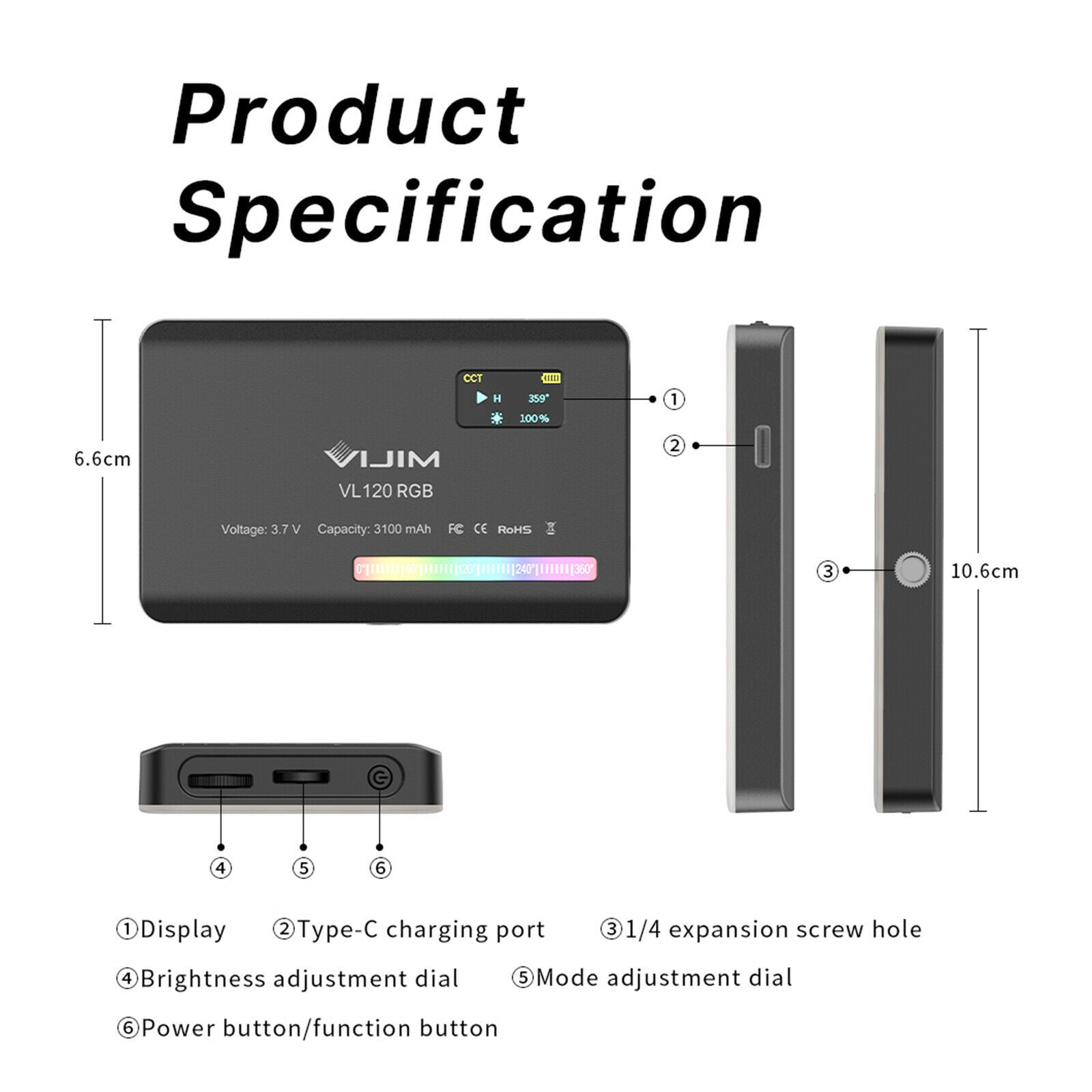 VL120 LED Video Camera Vlog Fill Light 3100mAh Rechargeable For Photography